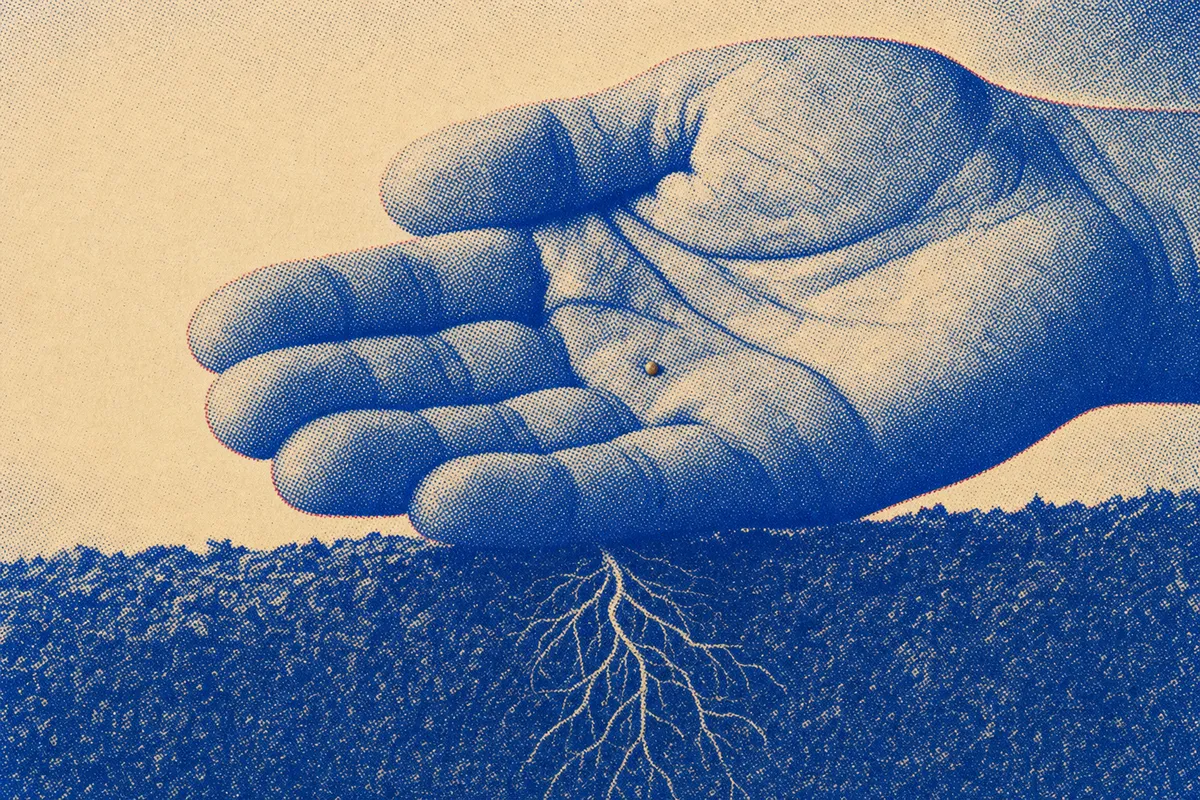 A mustard seed held in an open palm