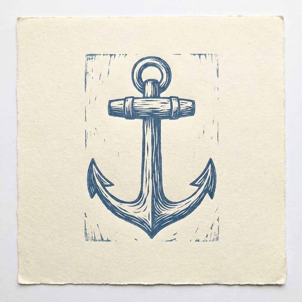 Sym Anchor Shalom Blue Linocut by Generated