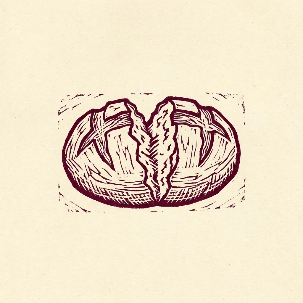 Sym Bread Loaf Burgundy Linocut by Generated