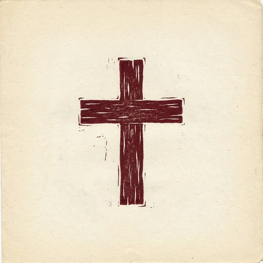 Sym Cross Burgundy Linocut by Generated