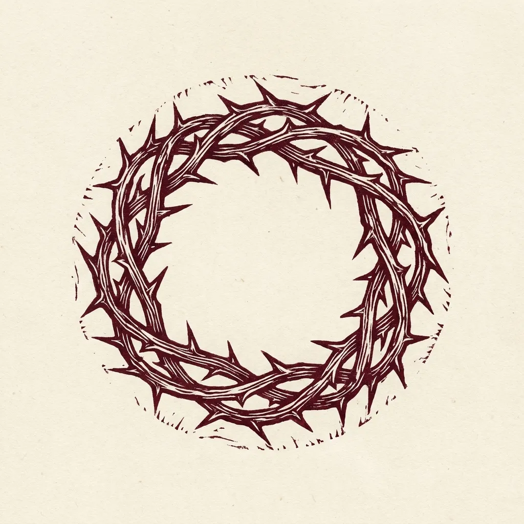Sym Crown Thorns Burgundy Linocut by Generated