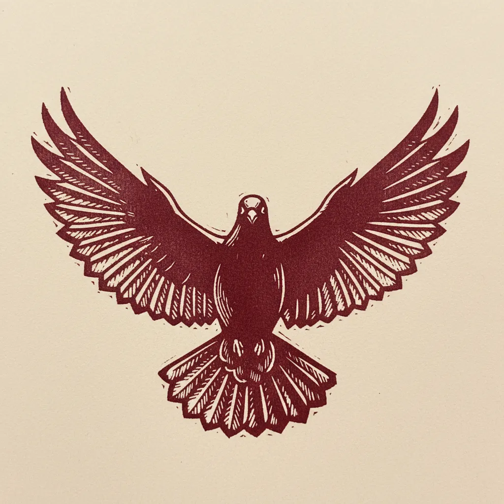 Sym Dove Flight Burgundy Linocut by Generated