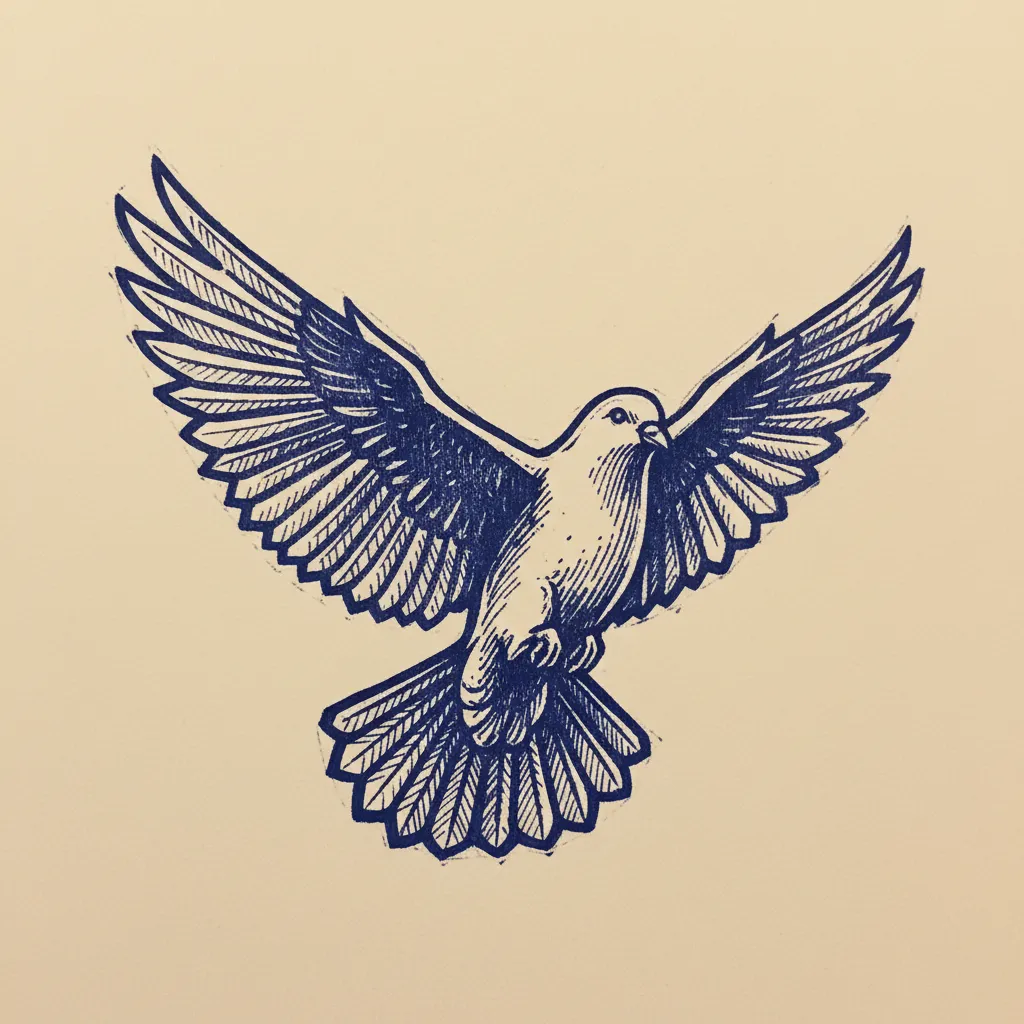 Sym Dove Flight Linocut by Generated