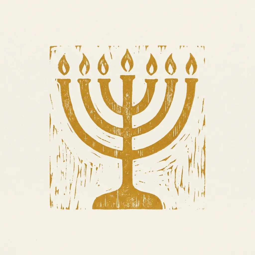 Sym Menorah Mustard Linocut by Generated