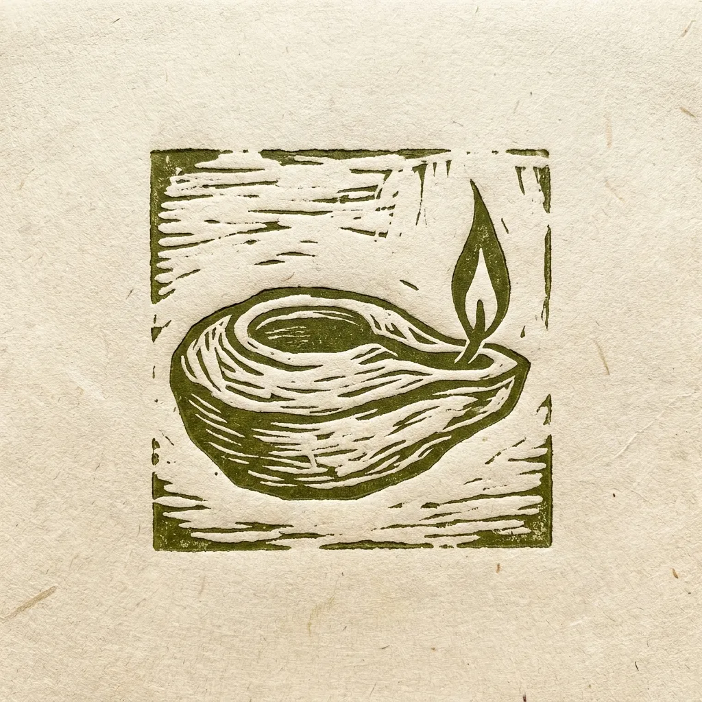 Sym Oil Lamp Olive Linocut by Generated