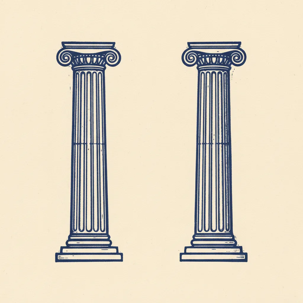 Sym Temple Columns Pair Linocut by Generated