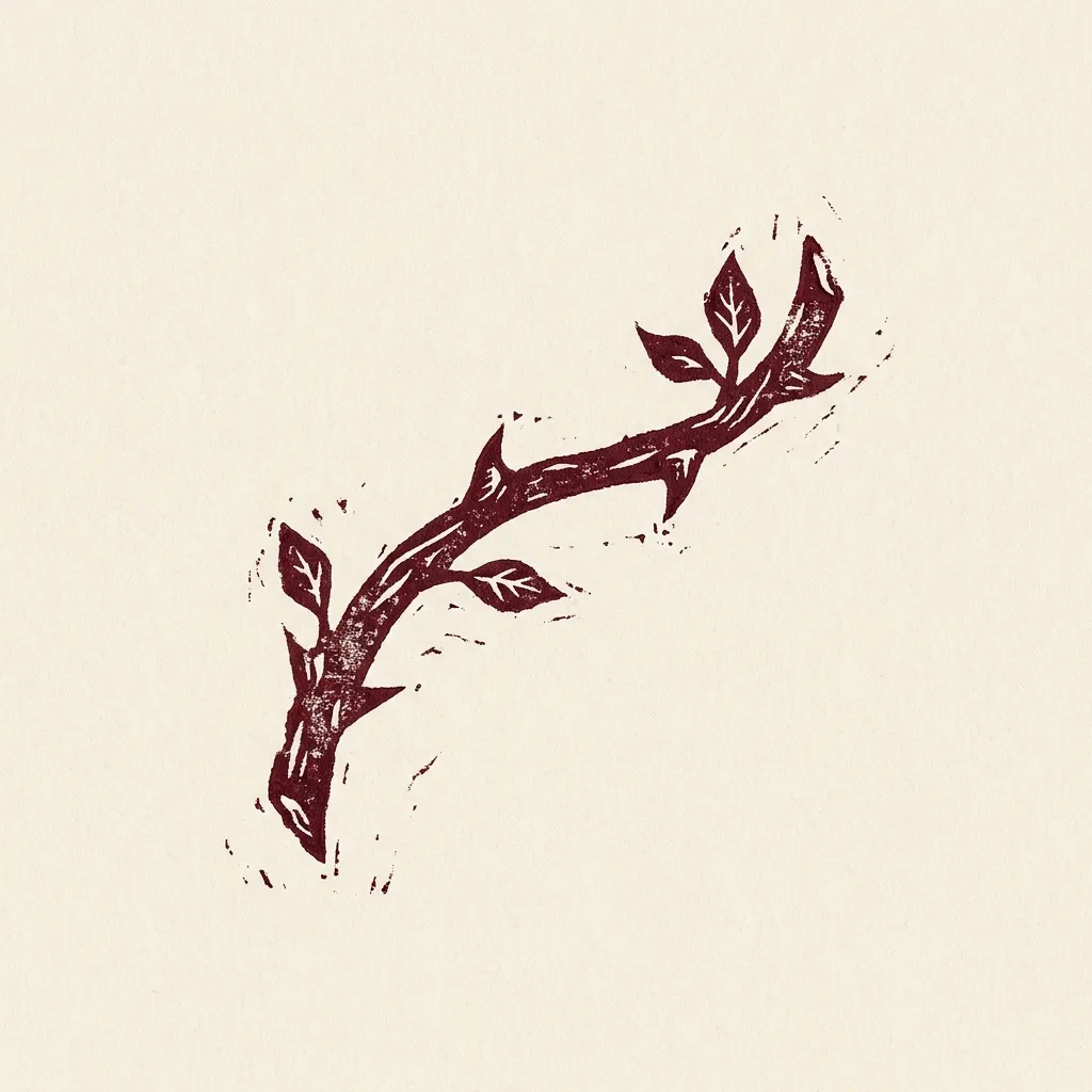 Sym Thorn Branch Burgundy Linocut by Generated