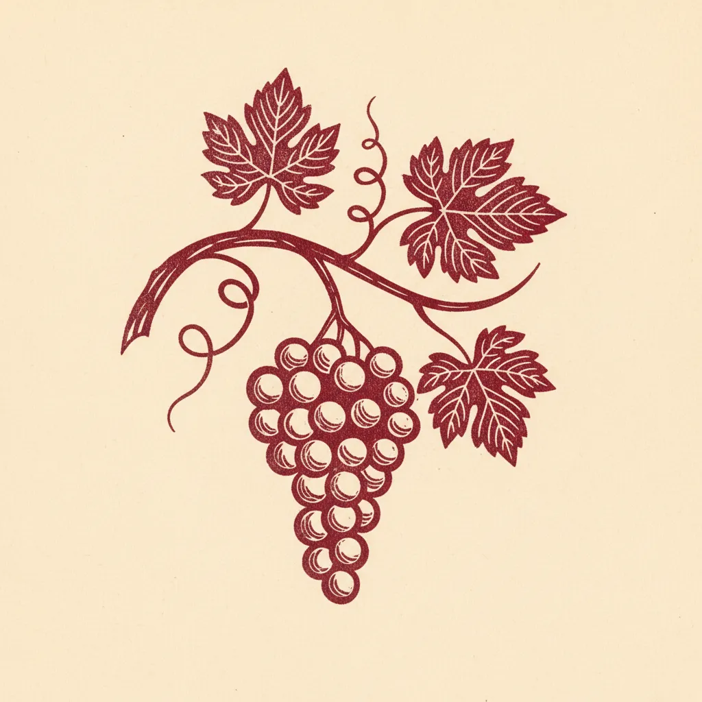 Sym Vine Grapes Burgundy Linocut by Generated