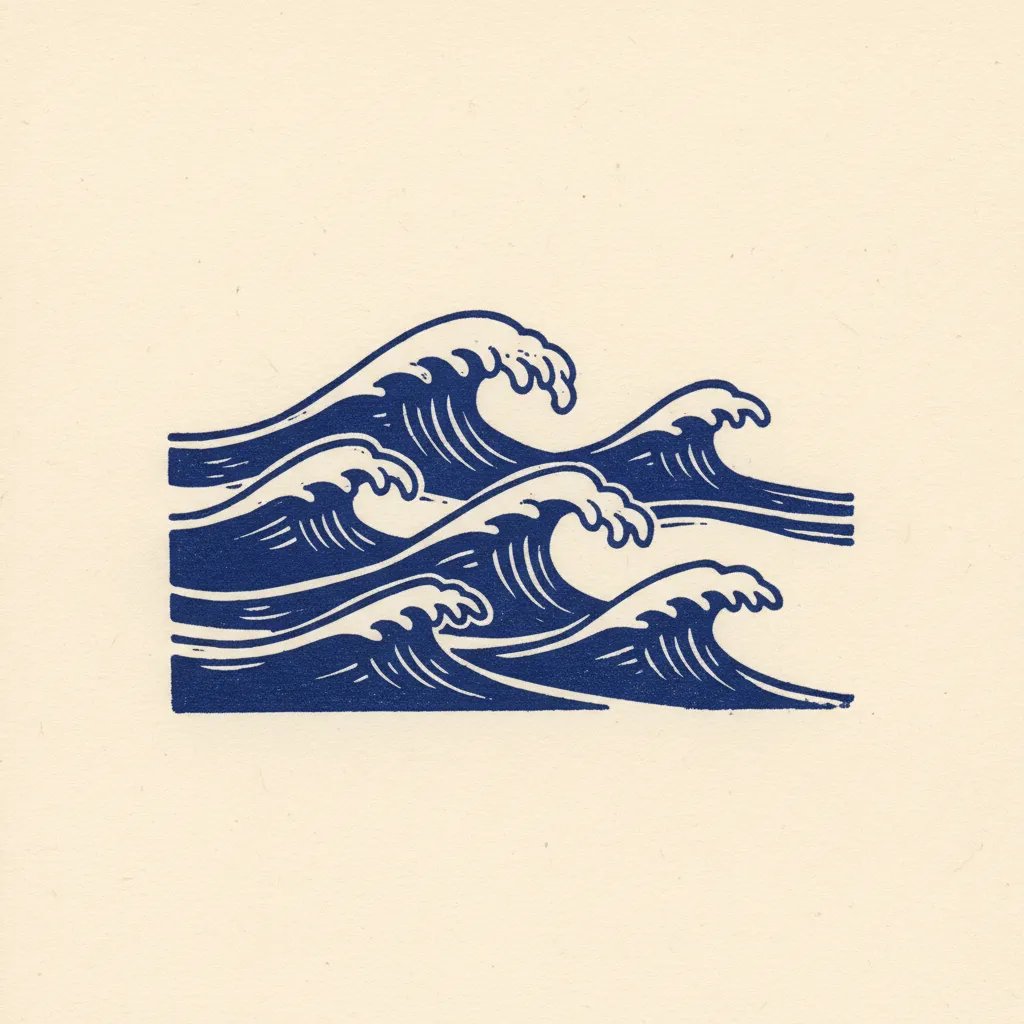 Sym Waves Three Stacked Linocut by Generated